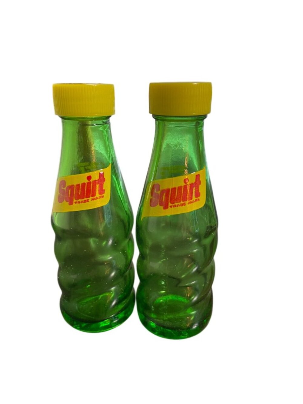 Vintage 1974 Squirt Soda Bottle Glass Salt and Pepper Shaker Set